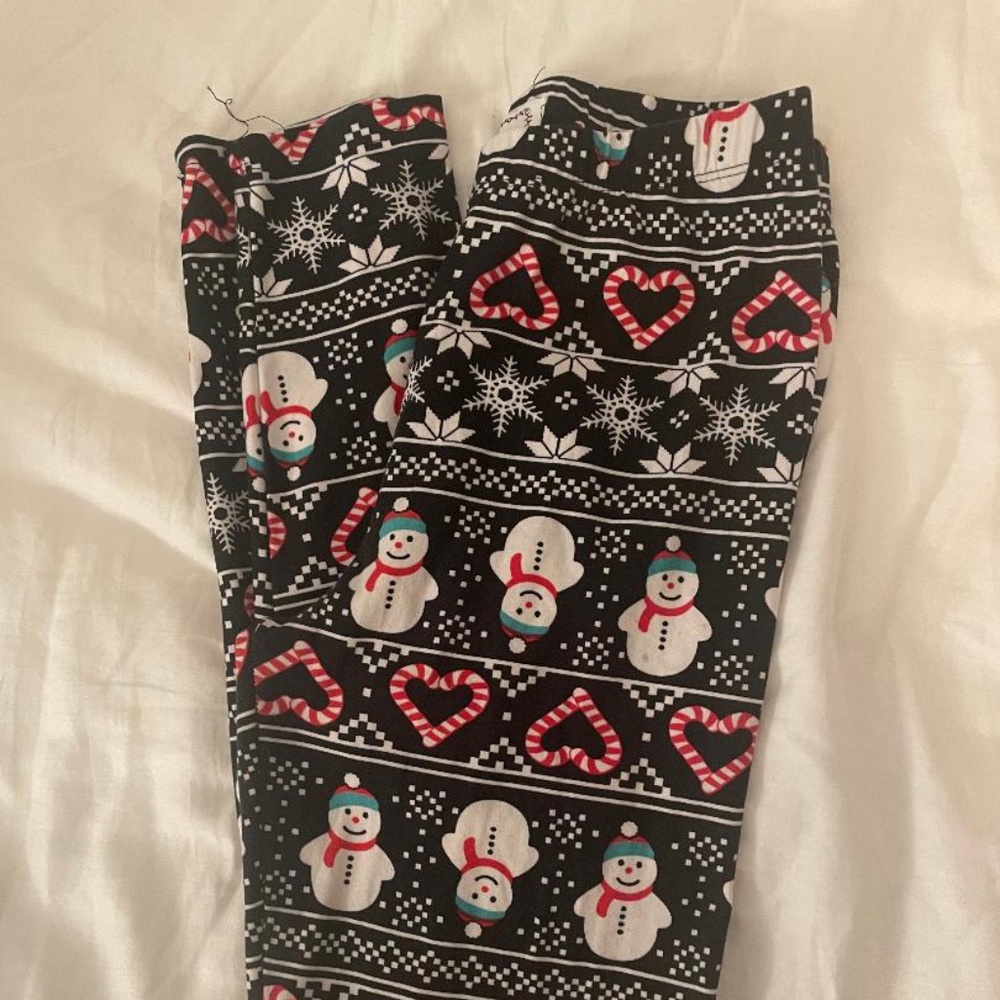 With Love, Derek-High Waisted Christmas/Snowman/Candy Cane Leggings-Medium
